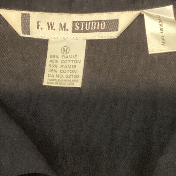 FWM Studio Ramie Cotton Button Up Tunic Shirt Top/Swim Cover-up M Black 103S - Picture 6 of 6